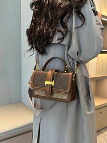 女士手提包，复古大容量托特包，奢华PU斜挎包，女士经典休闲手提包和单肩包 - 棕色 - 查看 2