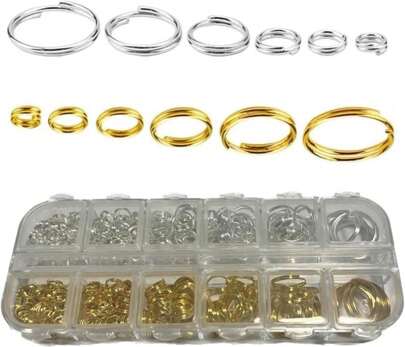 6 Size Gold And Sliver Jump Rings,Double Loops Round Split Small And Medium Key Chain Ring For Jewelry Making And Keychain Home Car Dog Tag Rings DIY Crafts