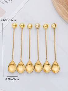 2pcs/Set Gold/Silver Beaded Decorative Ball Spoon, Coffee Spoon, Cake & Snack Spoon - Gold - View 8