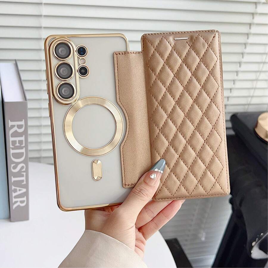 Compatible With Samsung Galaxy S26 Ultra S25 FE S24 Plus S23 + S25 Edge S22 A07 A15 A16 A17 A55 A56 Fashion Luxury Rhombus PU Leather Wallet Case With Card Slots Magnetic Wireless Charging Full Body Shockproof Cover