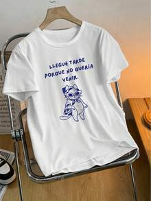 Women's Cool And Chic Cat Print Summer Casual Fashionable Round Neck Short-Sleeved T-Shirt - White - View 3