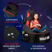 Funda para silla de puf para juegos con respaldo alto, color rojo, funda para silla de juegos de piso, tela fcil de limpiar, bolsillos laterales grandes, colgador para auriculares - Rojonion - Ver 8