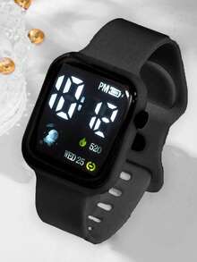 4pcs Fashion Minimalist Digital Display Electronic Watch Set With Black Pendant Necklace Bracelet Ring Jewelry Suit, Suitable For Daily Life, Travel, Vacation, Back To School, Party, Graduation Gift, No Gift Box - Black - View 5