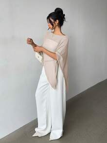 Fashionable & Elegant Loose Knit Shawl Cardigan, Women, Relaxed Fit, Lightweight, Highly Versatile, Suitable For Casual Outings, Leisure Travel, Beach - Spring & Summer - Apricot Color - View 5