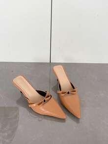 Giày sandal cao gót mũi nhọn có nơ thời trang dành cho nữ, sandal hở gót mũi kín thoải mái và đa năng. - khỏa thân - Xem 3