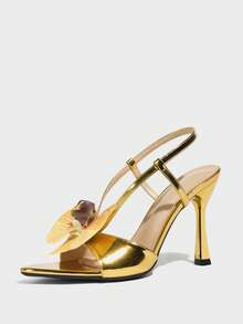 女士优雅凉鞋，3D立体金色兰花设计，尖头金色细高跟，高品质舒适镜面质感材质，时尚性感露趾奢华高跟鞋，适合各种场合：春夏、酒吧、夜店、社交聚会、派对、舞台、假日、教堂婚礼，时尚优雅女鞋 - 金色 - 查看 4