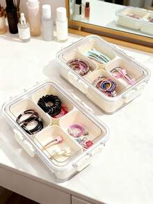 1个优雅发饰收纳罐，创意按压盖收纳盒，可收纳发夹、发圈、发带、化妆海绵、化妆刷，防水防尘，适合宿舍、酒店、卧室、梳妆台装饰。 - 透明白 - 查看 6