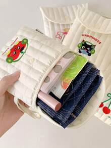 1pc Cream-Colored Storage Pouch, Sanitary Pad Organizer, Student Privacy Storage, Stylish Storage Bag, Cable & Earphone Organizer - Multicolor - View 5