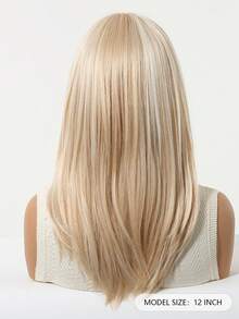 18英寸长直发浅金色假发，带刘海，层次分明，外观自然，耐热，适合女性日常佩戴、派对和时尚造型。