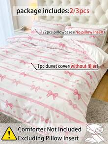 2/3Pcs Valentine's Day Heart Bow Print Duvet Cover Set (No Filling) - 100% Lightweight Polyester Bedding (1 Duvet Cover + 1/2 Pillowcases), Romantic Love Theme Modern All-Season Bedding, Aesthetic Room Decor For Home & School Dormitories, Cute Valentine Gift For Teens' Dorm Essentials - Multicolor - View 4