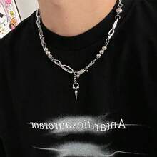 全身钛钢不褪色铆钉拼接项链，男士嘻哈风格锁骨链，女士小众设计毛衣链 - 彩色 - 查看 6