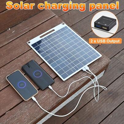 1 Stück Tragbarer Ladegerät mit USB-Ausgang & Solarpanel - Leichtes Outdoor-Netzteil für Camping, Reisen, Notfälle - Solarladung für Handys, Taschenlampen, Kleine Elektronik - Solarpanel-Ladestation