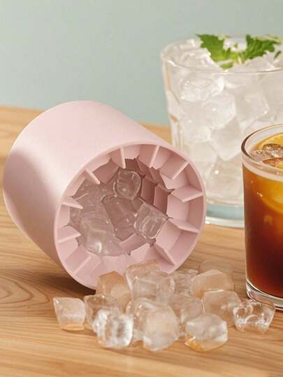 1pc Pink Silicone Portable Ice Mold, Cylindrical 3D Ice Maker, Easy To Release Silicone Ice Tray, Multiple Compartments And Simple Bucket Design With Lid, Reusable Ice Maker, Ideal Choice For Summer Drinks, Cocktails And Fruits In Homes, Bars, Clubs And Outdoors, Kitchen Supplies, Kitchen Accessories, Back To School With Ice Cream Spoon