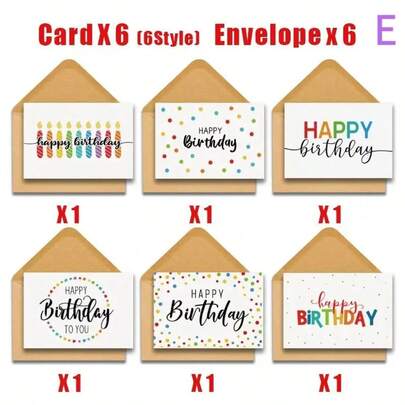 12 Peças/Conjunto Cartões de Felicitações de Aniversário com Envelopes, Adequado para Enviar à Família, Amigos e Colegas