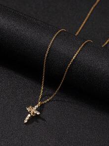 1pc Minimalist Crown & Cross Pendant Necklace, Jewelry Gift Box Suitable For Gifting To Lover, Friend, Valentine's Day, Ramadan