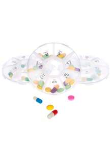 7天药盒收纳盒 - 圆形药盒，带每日/每周用药提醒，适合旅行、存放维生素、补充剂、鱼油等药品 - 透明白 - 查看 3