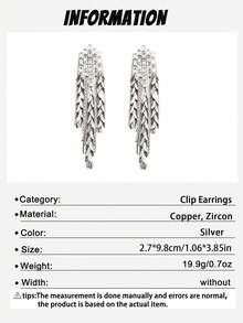 1对时尚立方氧化锆小麦耳夹及叶子流苏耳环，几何夹式耳环，女士派对首饰礼品 - clip - 查看 12