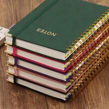 A5 Spiral Notebook - 300 Pages Hard Cover PU Notebook, 100GSM Thick Paper, Retro Style, Horizontal Lines, Faux Leather Cover, Suitable For Work, School And College Planning, Notebook And Diary With Removable Dividers And Tabs, 5 Subjects, College Ruled, College Notebook, Student Planner - Multicolor - View 3