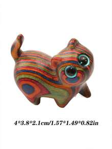 1pc Hand-Painted Wooden Cat Figurine, Decorative Cat Statue, Creative Wood Carving, Suitable For Nursery, Home, Holiday And Entryway Decor, Home Decor Collectible, Mini Ornament