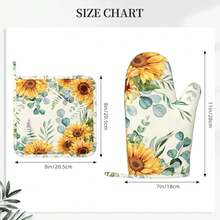 Sunflower Eucalyptus Oven Mitts Pot Holders Set Silicone Heat Resistant Summer Yellow Green Leaves Flowers Oven Mitts And Hot Pads Potholders Non-Slip Oven Gloves For CooFKing BaFKing Grilling,YellowGreen - Yellowgreen - View 4