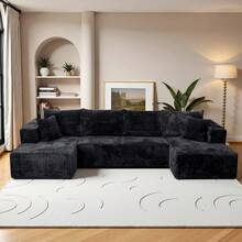 132-Inch U-Shaped Modular Sofa Bed, Ultra-Comfortable Corduroy Cloud Sofa, Boneless Couch For Living Room,Sofa Mit Schlaffunktion,Sectional Sofa For Living Room,Recliner,No Assembly Required. - 黑色 - 查看 4