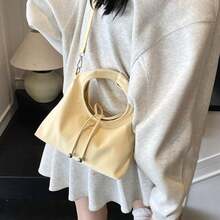 [Oferta exclusiva]Bolso de hombro para mujer con diseño de cubo y lazo dulce nuevo estilo simple y casual bolso cruzado versátil bolso de mano - amarillo cremoso - Ver 2