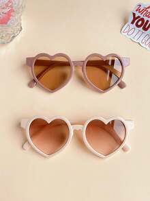 2 Pairs Girls Cute Fashionable Colorful Classic Heart-Shaped Retro Glasses, Valentine's Day Gift - Multicolor - View 8