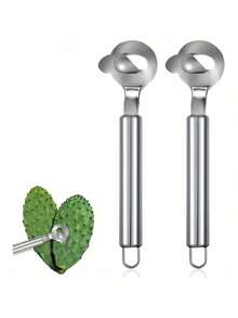1pcs Spoon Cactus Peeler, Multi-Function Pelador De Nopales Con Espinasstainless Steel Cactus Peeler Tool Noodle Cutter Knife With Hole With Long Handle For Kitchen Gadgets Accessory - Bạc-1 chiếc - Xem 1