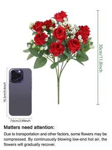 1/2束仿真丝玫瑰花束，11.8英寸假玫瑰，搭配满天星，适用于新娘捧花、周年纪念、婚礼装饰、花瓶装饰、餐桌摆饰及家居装饰、客厅/卧室装饰、情人节派对装饰 - 彩色 - 查看 4