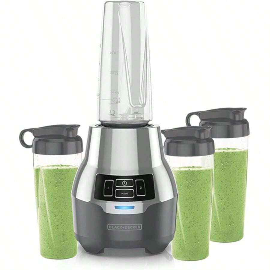 Licuadora Personal BlackandDecker ,2 Velocidades más Pulso Gris PB2004G, potencia de 600 watts, tritura hielo facilmente, Incluye 4 vasos de tritan de 530 ml y tapa portátil para hacer diferentes batidos - Tipo de Enchufe A USA (110-127V) - Ver 1