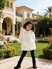 Toddler Girls' Padded Coat With Ear Decoration, Warm Winter Coat For Little/Medium Tween Girl - White - View 2