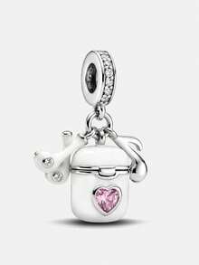 1件925纯银婴儿推车爪印蓝牙耳机吊坠，适合DIY手链，女士饰品