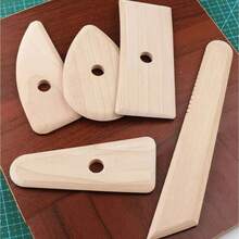 5pcs Ceramic Art Tools Wooden Frame Knife Set, Throwing Ribs, Scraping Blades, Handmade Pottery Tools - Wood Color - View 8