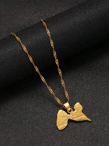 1pc Fashionable Personalized Map Pendant, 18K Gold Plated Copper, Suitable As Gift For Family, Friends, Lover, And Daily Wear - Yellow Gold - View 11