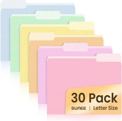 SUNEE File Folders, 30 Pack Manilla Folders 8.5 X 11, Colored File Folders Home Office School Supplies For Documents Files Paper, 6 Bright Colors