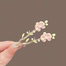 Pinza para el cabello de una pieza con estampado floral, aleación de zinc, rosa, perla falsa etérea, flor, elegante pinza para el flequillo lateral para mujer, accesorios para la cabeza, accesorios de San Valentín, accesorios para el cabello para mujer, primavera - Dorado - Ver 6