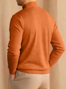 Jersey de cuello alto de unicolor, versátil y casual de manga larga para hombre, para otoño e invierno - Naranja - Ver 2
