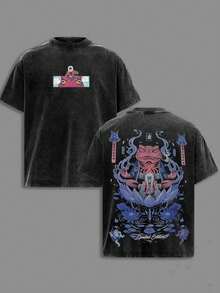 Jiraiya Vintage Washed T-Shirt, Double SidedUnisex Streetwear Tee, Anime Graphic TopInspired By 's Legendary Sannin - 黑色 - 查看 1