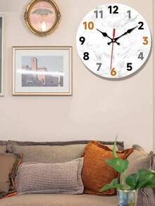 1 pieza Reloj de pared moderno y silencioso, movimiento de cuarzo japonés, marco de madera redondo, textura de mármol, pantalla analógica, adecuado para sala de estar, dormitorio, oficina - Funciona con batería (1 batería AA no incluida) - Multicolor - Ver 4