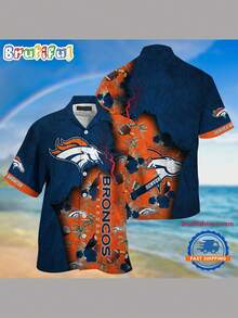 Denver Broncos Football Mascot Summer Men's Short-Sleeved Hawaiian Shirt-4 - Phong cách - Xem 3