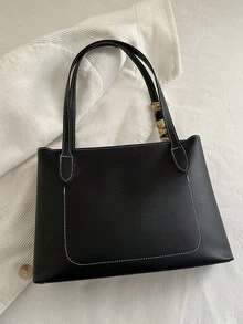 1个简约纯色单肩托特包，带围巾，适合购物、装钱包，适合年轻女性、大学生、新婚夫妇、上班族女性。非常适合办公室、大学、工作、商务、通勤、户外活动、旅行和野餐。 - 灰色 - 查看 9