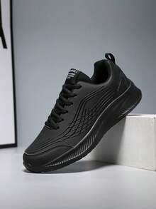 男士休闲鞋，适合路跑、日常休闲、露营、散步，PU 皮革鞋面，尺码偏小半码 - 黑色 - 查看 3