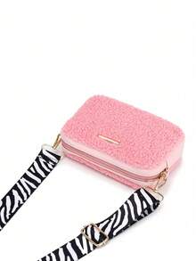 1pc Girls' Cute Plush Crossbody Bag, Adjustable Zebra Print Strap, Adorable & Fashionable, Great Gift - Multicolor - View 11