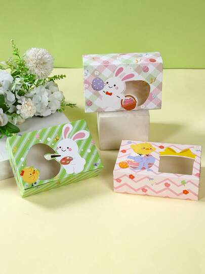 6pcs Happy Easter Gift Boxes With Clear Windows, Charming Bunny& Chick & Easter Egg Designs Gift Wrapping Box,Cake Decoration,Easter Rabbit Candy Boxes Candy Bags,Cupcake Decorative Box,Baking Bags,Easter Decorations,Easter Party Supplies,For Easter Festive Birthday Party Gift Packaging Party Favors,Easter Gift,Home Decor,Kitchen Table Decor