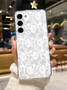 1pc Romantic Lace Pattern Painted Transparent Anti-Drop Phone Case Compatible With IPhone 17pro/17Air /17/17promax16/11/16pro/16plus/16promax/16e/15Promax/13/14/12/XS/XR/7G/8P, Compatible With Samsung Galaxy 11/12Pro/12/12X/13Pro/14Pro/15Pro/, Compatible With Redmi 10/9/Note9/12c/Note11pro/Note8Pro - Multicolor - View 3