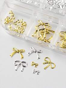 6个/盒 3D蝴蝶结美甲装饰，金属金银镂空公主风蝴蝶结，DIY婚礼/情人节美甲用品，适合居家/美甲沙龙/节日美甲 - 彩色 - 查看 3