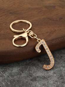 1件男女通用优雅镀金镶钻英文字母钥匙扣吊坠 - 金色 - 查看 37