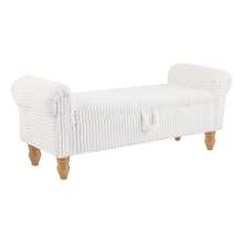 51.5" Storage Bench For Bedroom End Of Bed, Mid-Century Upholstered Ottoman With Storage & Rolled Arms, Corduroy Bedroom Bench Storage Chest Footrest,  Padded Window Seat Shoe Cabinet Stool Furniture For Bedroom, Entryway, Bedroom Essentials Home Decor, White - Vải nhung kẻ trắng - Xem 12