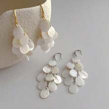 (Become Your Best Self)1 Pair Fashion Water Drop Shell Tassel Earrings, High-End Beach Vacation Accessories - A - 查看 1