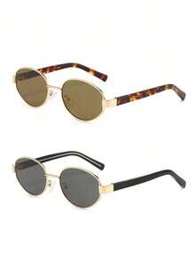 1副/2副复古90年代椭圆形女士眼镜 - 优雅风格，配备耐用不锈钢镜框和PC镜腿，是夏季海滩度假、日常穿搭和送礼的理想之选。 - 彩色 - 查看 11